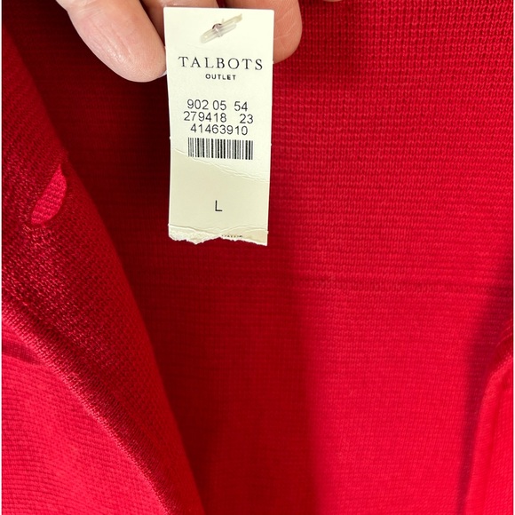Talbots Sweater Jacket Women Large Red Button Front Long Sleeve Faux Pockets - Picture 4 of 7